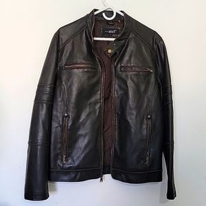 Black Rivet Mens Brown Polyvinyl Chloride Distressed Jacket